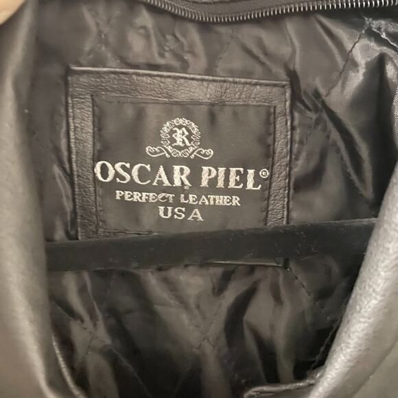 Vintage Oscar Piel Jacket Mens XL Black Leather Bomber Quilted Lined Classic - Picture 11 of 11